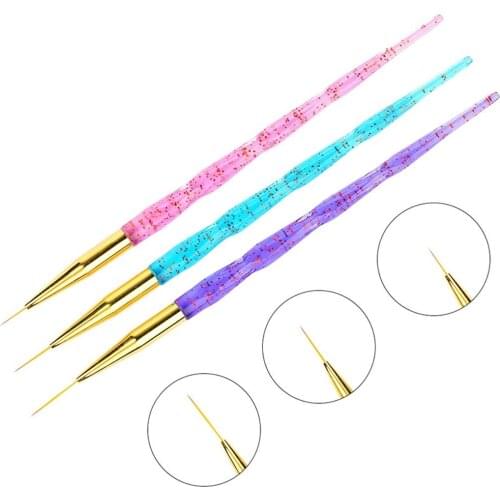 3Pcs Nail Art Liner Brush Pen Set (Size 11 Mm,15 Mm,20 Mm) Striping Brushes