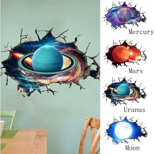 3D three-dimensional wall stickers broken wall galaxy planet stickers ceiling wall decoration waterproof wall stickers