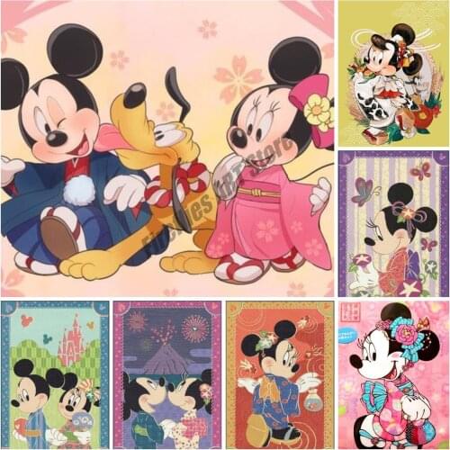 5D Diamond Painting Disney Cartoon Mickey Minnie In A Kimono Cross Stitch Kits Embroidery Full Square Mosaic Home Decor Gift