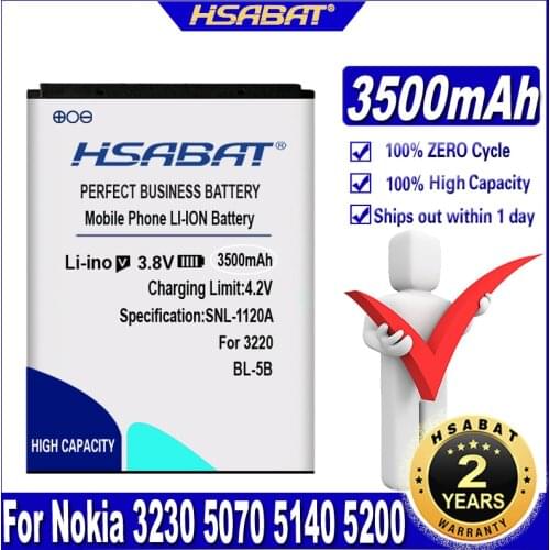 HSABAT 3500mAh BL-5B Battery for Nokia 3230 5070 5140 5200 5300 5500 6020 6021 6060 6070 6080 6120 6120C 7260 7360 7620 N80 N90