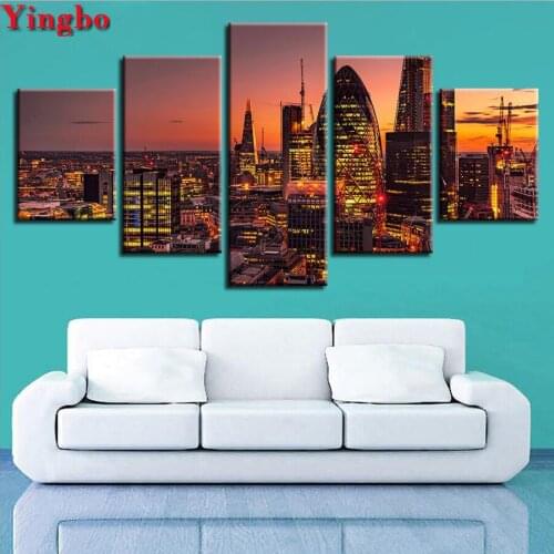 Diamond Embroidery 5 Piece City Building Scenery DIY 5D Diamond Painting Mosaic Rhinestones painting Cross-Stitch Kits