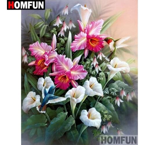 HOMFUN Diamond Embroidery DIY Diamond Painting Cross Stitch Kit "Flower Hummingbird"5D Needlework Diamond Home Decoration A07994