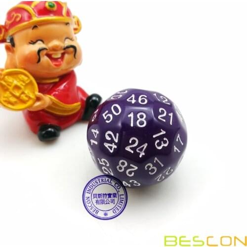 Bescon Polyhedral Dice 50-sided Gaming Dice, D50 die, D50 dice, 50 Sides Dice, 50 Sided Cube of Purple Color