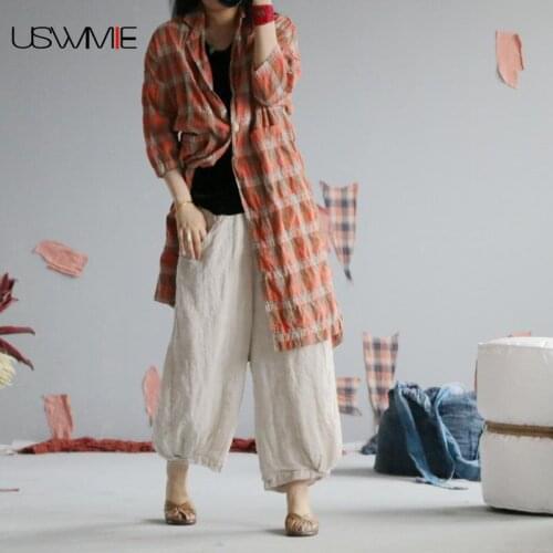 Free Shipping Women Blouse Spring Summer Multicolor Lattice Loose Casual Vintage Color Matching Comfort Casual Shirts