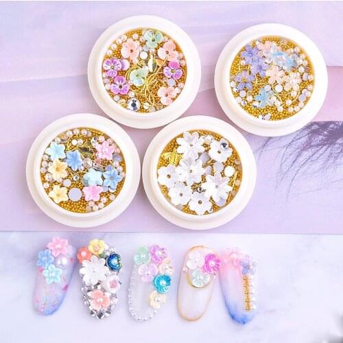 Flowers 3D Nail Decoration Colorful Shiny Flower Sequins DIY Accessory Crystal Pearl Multi-size Nail Stones DIY Tips Stickers