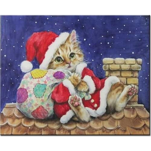 Child gift 5D DIY Diamond Painting "Christmas cat" Embroidery Diamond Cross Stitch Rhinestone Mosaic Decor