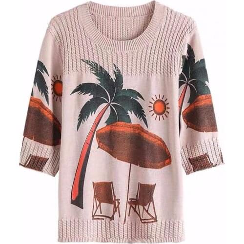 Literature and art retro 2021 spring and summer new printed pullover sweater womens loose sleeve bottoming shirt top
