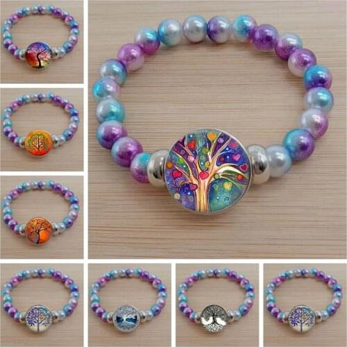 Tree of Life Art Handmade Bracelet Glass Cabochon Dome Jewelry Tree of Life Simple Style Painting Bracelet Female Traveler Gift