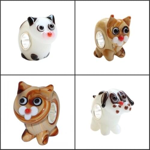 Emith Fla 925 Sterling Silver Large Hole Colorful 3D Animals DIY Murano Glass European Charm Beads Fit Brand Bracelet Jewelry