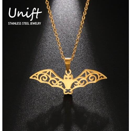 Unift Stainless Steel Filigree Bat Necklace for Women Vampire Beast Pendant Choker Punk Gothic Statement Jewelry Halloween Gift
