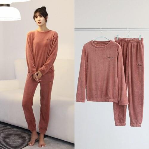 Flannel Velver Flannel Women Sleepwear Winter Thermal Warm Sweatshirts Pants Causal Oversized Nightwear Tracksuit Lounge Wear