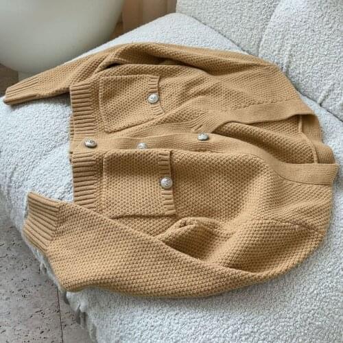 Women Knitted Cardigans Sweater Fashion Autumn Long Sleeve Loose Coat Casual Button V Neck Solid Female Tops 2021