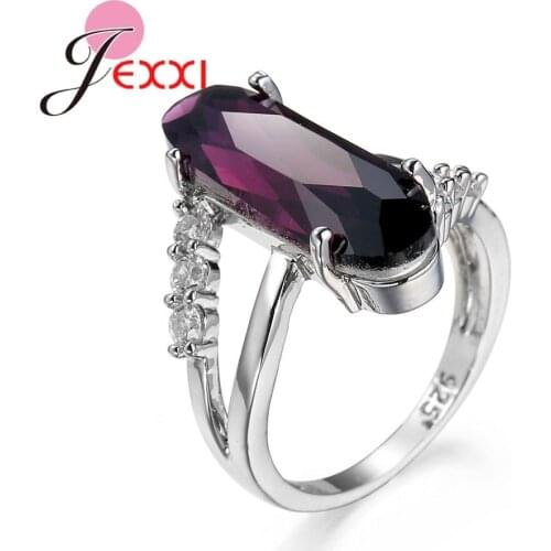 Wholesale Women Engagement 925 Sterling Silver Rings Daily Jewelry Oval Design Purple CZ Cubic Zircon Finger Rings Drop Shipping