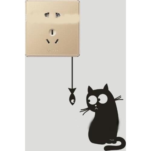 Cat looking fish stickers, funny switch, decoration, vinyl wall decal
