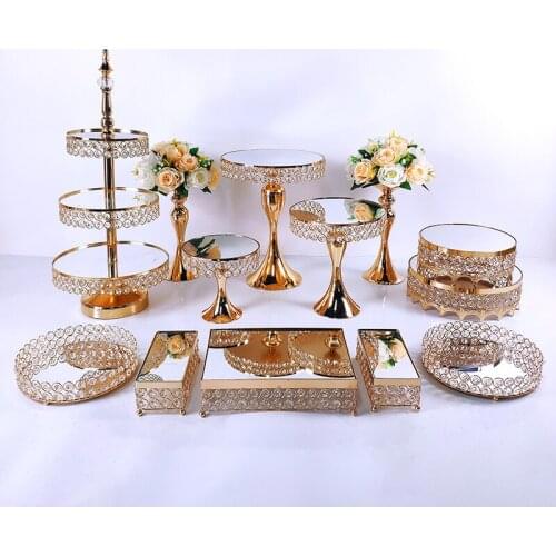 Crystal Metal Cake Stand Set 6-16pcs Acrylic Mirror Cupcake Decorations Dessert Pedestal Wedding Party Display Tray