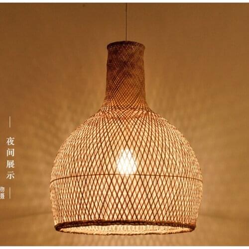Round Craft Bamboo Wicker Rattan Cage Lantern Shade Pendant Light Fixture Asian Country Vintage Japanese Suspended Lamp Tea Room
