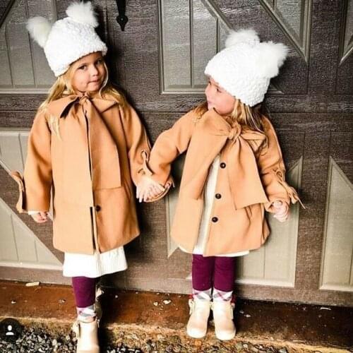 Toddler Kids Jacket Baby Girls Winter Warm Wool Bowknot Coat Solid Long Sleeve Overcoat Outwear Jackets 2-8 Years