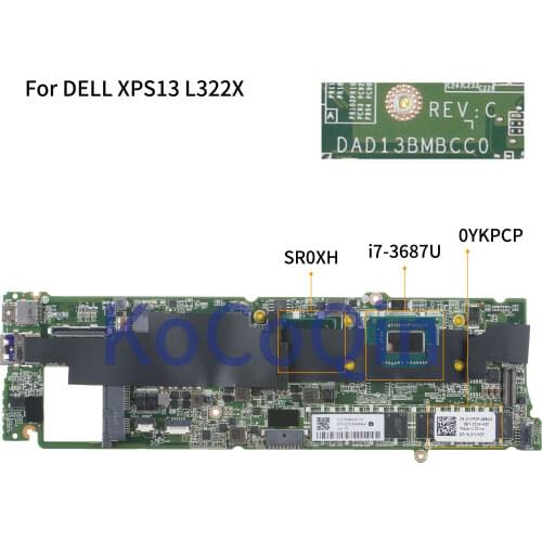 KoCoQin Laptop motherboard For DELL XPS 13 L322X Core I7-3687U 8GB Mainboard DAD13BMBCC0 CN-0YKPCP 0YKPCP SR0XH