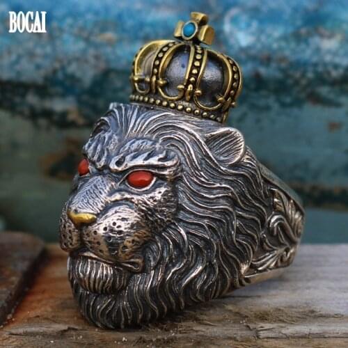 BOCAI 2020 new 100% real s925 pure silver lion ring for man retro style Thai silver exaggerated man ring purely handmade