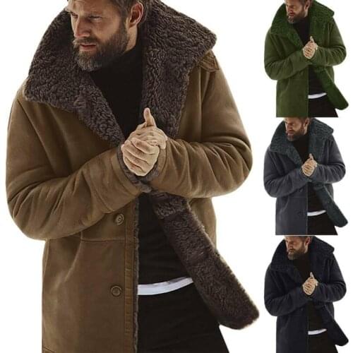 Men Winter Fleece Thick Warm Coat Outwear Trench Leather Jacket Long Sleeve Fur Ropa De Hombre Men Clothing