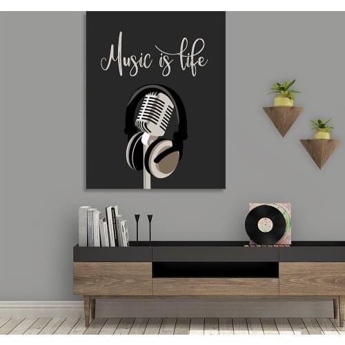 Black White Canvas Prints Pictures Wall Art Music is Life Quote Painting Home Decor Modular Nordic Poster Living Room
