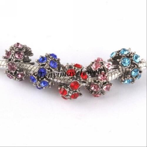 New Arrive Retro European Charm Beads Rhinestone Big Hole Beads 100pcs Wholesale