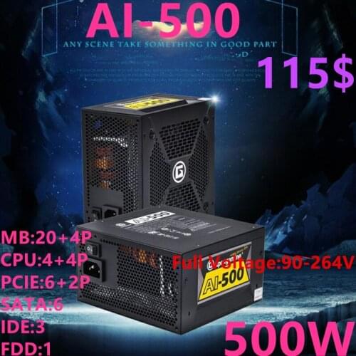 New PSU For ApexGaming Brand Non Modular Game Mute Power Supply Rated 500W/400W Peak 550W/450W Power Supply AI-500 AI-400
