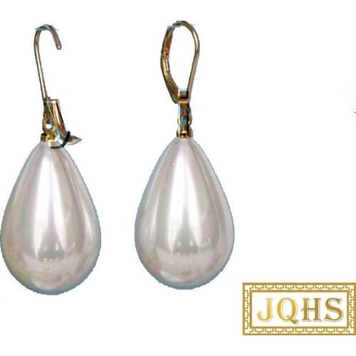 AAA Genuine 16X25mm drip white south sea shell pearls Earrings hook c31