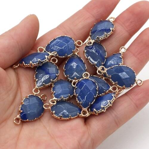 4Pcs Natural Stone Blue Aventurine Connector Fashion Drop-Shaped Pendant Charm for Jewelry Making Necklace Accessories 14x28mm