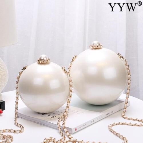 Luxury Women Round Ball Bag Evening Bag Pearl Design Exquisite New Fashion Lacquer Beige For Ladies Party Wedding Crossbody Bag