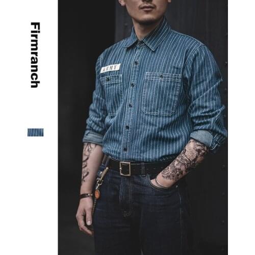 Firmranch Men/Women High Quality NEW Stripe Mans Shirt American Vintage Casual Amekaji Long Sleeves Cargo Blouse Work Shirts