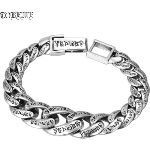 Handmade 100% 925 Silver Tibetan Six Words Proverb Bracelet Buddhist Kuanyin OM Mantra Bracelet Good Luck Man Bracelet