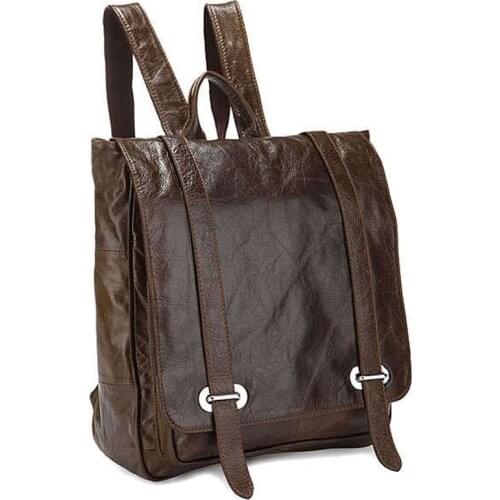 New Fashion Oil Waxed Genuine Leather Backpack Men Travel Backpack men Backpack Leather School Bag male Rucksack Brown