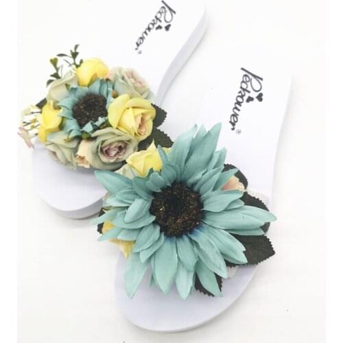 Fashion Women sunflower Sandals Beach Slippers Shoes Summer Sandals Flip Flops Lady Wedges Shoes HAHA FLOWER