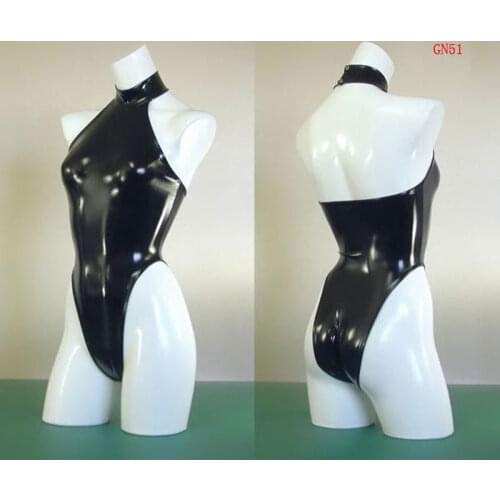 Sexy High Cut Swimsuit High Neck Halter Bodysuit Black One Piece Swimwear Body Suit Latex Catsuit Sexy Night Club Dance Wear