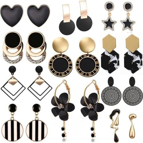 New Fashion Unique Black Drop Earrings Heart Crystal Star Love Geometric Earrings for Women Jewelry Flower Simple Brincos