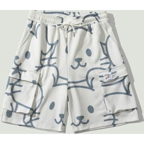 Summer New Mens Bear Printing Running Shorts Streetwear Harajuku Cargo Casual Shorts Male Loose Multi-pocket Bermuda Masculina