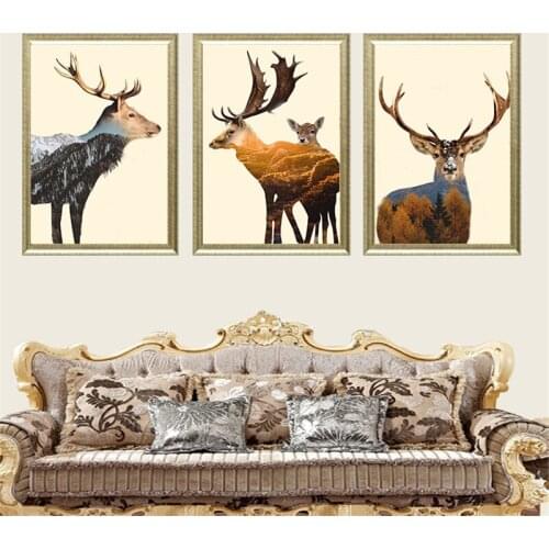 Nordic Deer Abstract Wall Art Canvas Painting Poster Animal Picture for Bedroom Living Room Home Decor