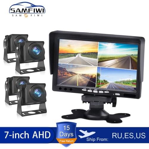 AHD 7" LCD 4 Split Car Video Monitor 4CH For Front Rear Side View Back Up Camera Quad Split Screen 6 Mode Display Free Return