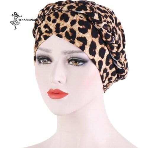 Bohemia Printed Cotton Turban Leopard Cap Braid African Head Turbans For Women Pearls Headscarf Bonnet Islamic Inner Hijabs Aps