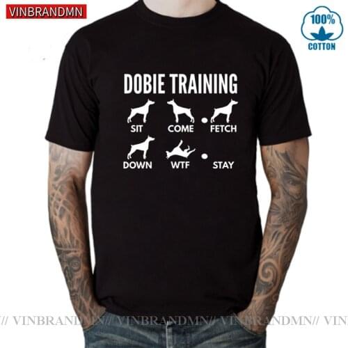 Vinbrandmn Funny Dobie Training Mens T-shirt Humor Doberman Pinscher Tricks T shirt Cute Pet Dog Animal Printed Graphic Tshirts