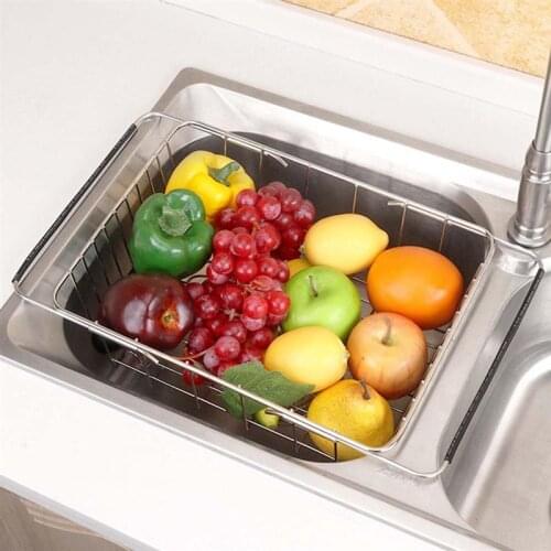 1 Pc Sink Drain Basket Expandable Stainless Steel Dish Drainer Washing Basket Dish Drying Rack for Vegetable Fruit Storage