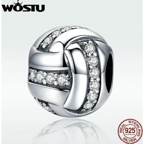 WOSTU Fashion New 925 Sterling Silver Glittering Ribbon Ball Shape Beads fit original WST Charm Bracelet Jewelry Gift DXC302