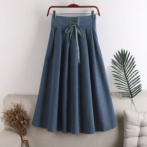 High Waist Autumn Winter Midi skirt women 2020 New Womens zipper Bow pocket Lace-up All-match Mid-length Skirt