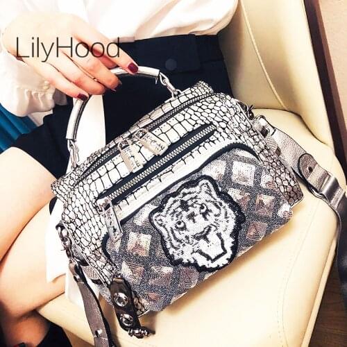 Women Fashion Vegan Leather Paillette Tiger Pattern Over Shoulder Bag Ladu 2021 Trends Premium PU Leather Hipster Crossbody Bag