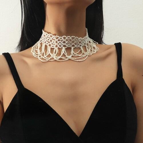 Handmade Women Resin Beads Choker Necklaces for Bohemian Rope Woven Mesh Statement Collar Necklace Party Jewelry Birthday Gift