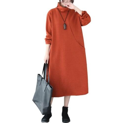 Autumn winter new plus size womens knitted dress Tibetan meat was thin foreign style loose sweater base long dresses womens