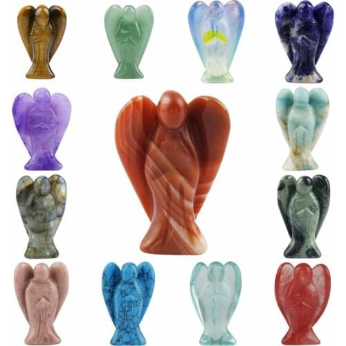 TUMBEELLUWA 1Pair Crystal Carnelian Rainbow Aura Titanium Quartz Guardian Angel Statues Figurines 1.5",Valentines Day Gift