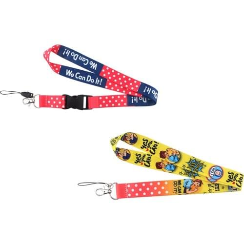 10pcs/lot J1603 Cartoon Women We Can Do It DIY keychains Accessory Mobile Phone USB ID Holder Key Strap Neck lanyard
