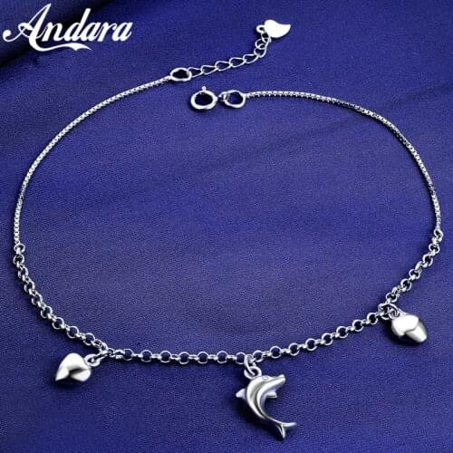 100%925 Sterling Silver Anklet Woman Dolphin Pendant Silver Chain Woman Jewelry